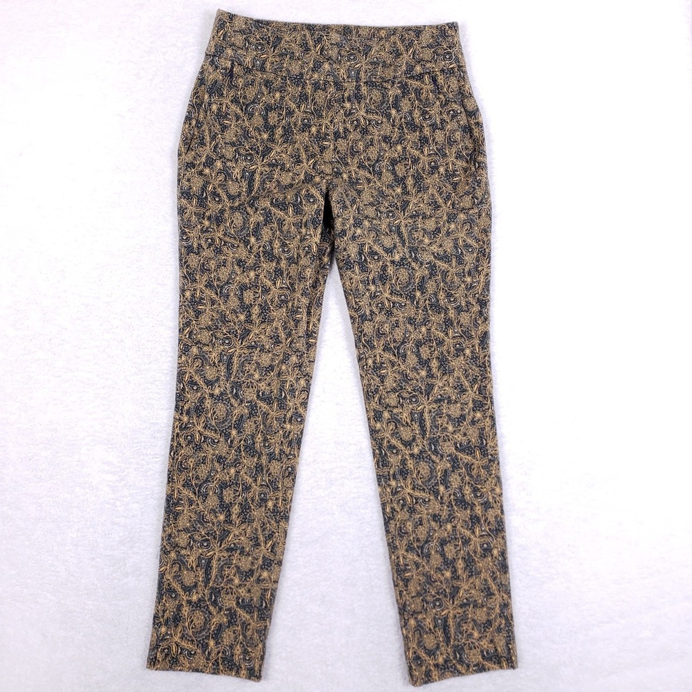 Soft Surroundings‎ Pants S Tapered Pull On Tan Black Floral Paisley Boho Stretch